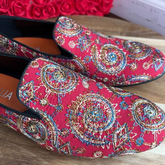 Tallia Orange Mens Quinzio Embroidered Loafer Padded Footbed 7.5M in Red Multi - Picture 5 of 13